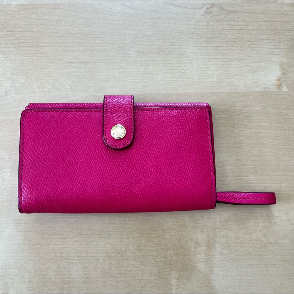 Coach hot pink Leather Wristlet Wallet / Phone Holderwith Snap Closure and Strap